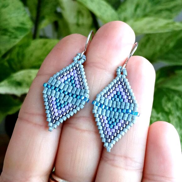 Boho Chic Beaded Dangle Earrings, Seed Bead No Fringe, 2" - Picture 4 of 5